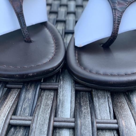 Brighton Lark Women's Croc Embossed Leather Micro Wedge Sandal - Brown - Picture 11 of 15